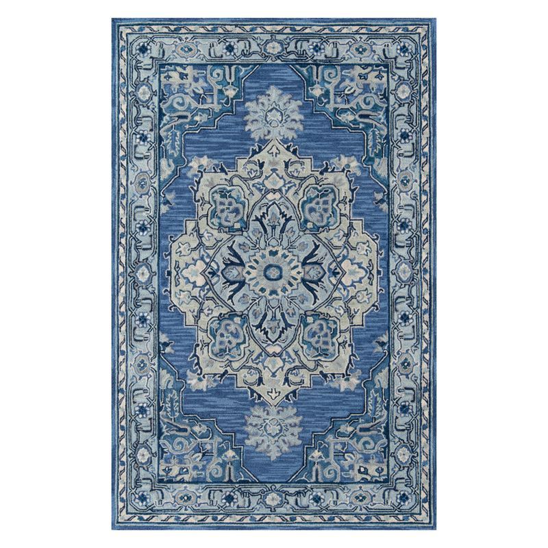 Denim Blue Hand Tufted Wool Medallion Rug 2' x 3'