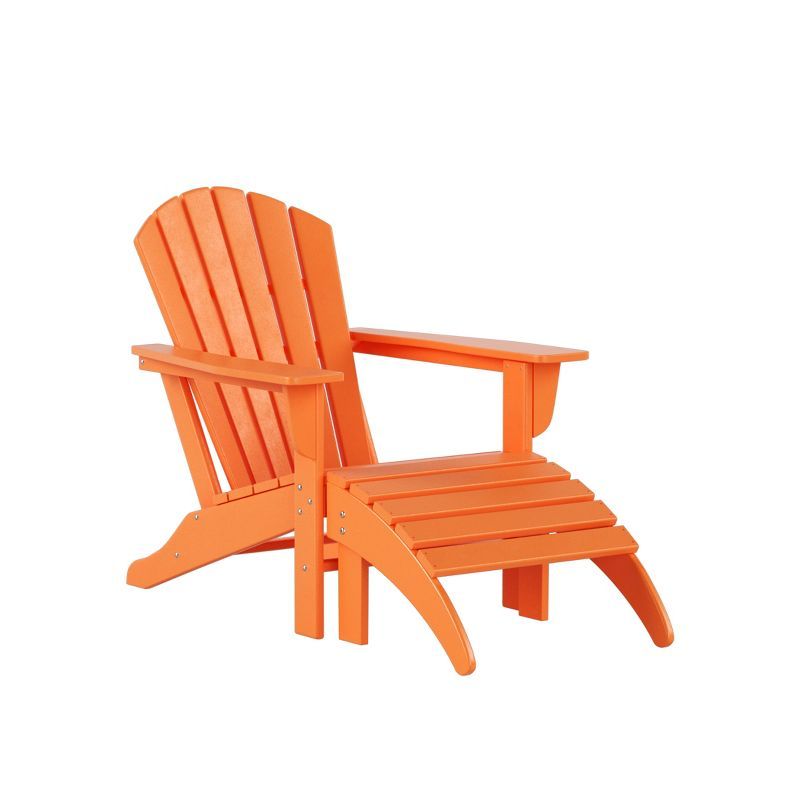 Orange HDPE Outdoor Adirondack Chair with Ottoman Set