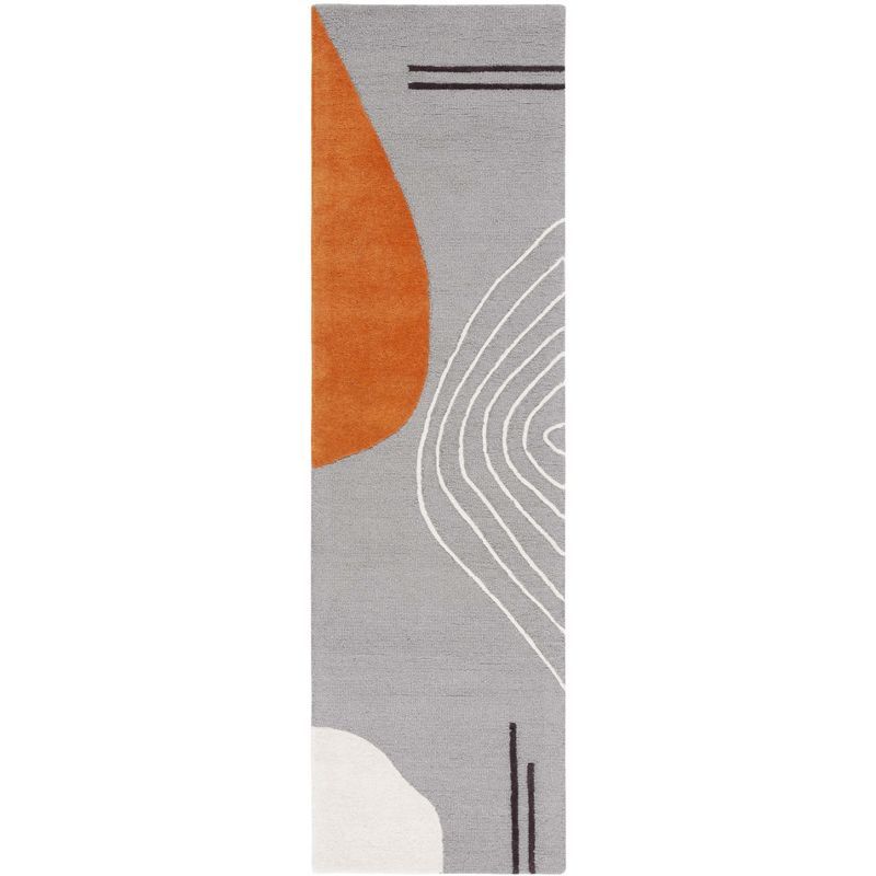 Hand-Tufted Grey and Rust Wool Runner Rug