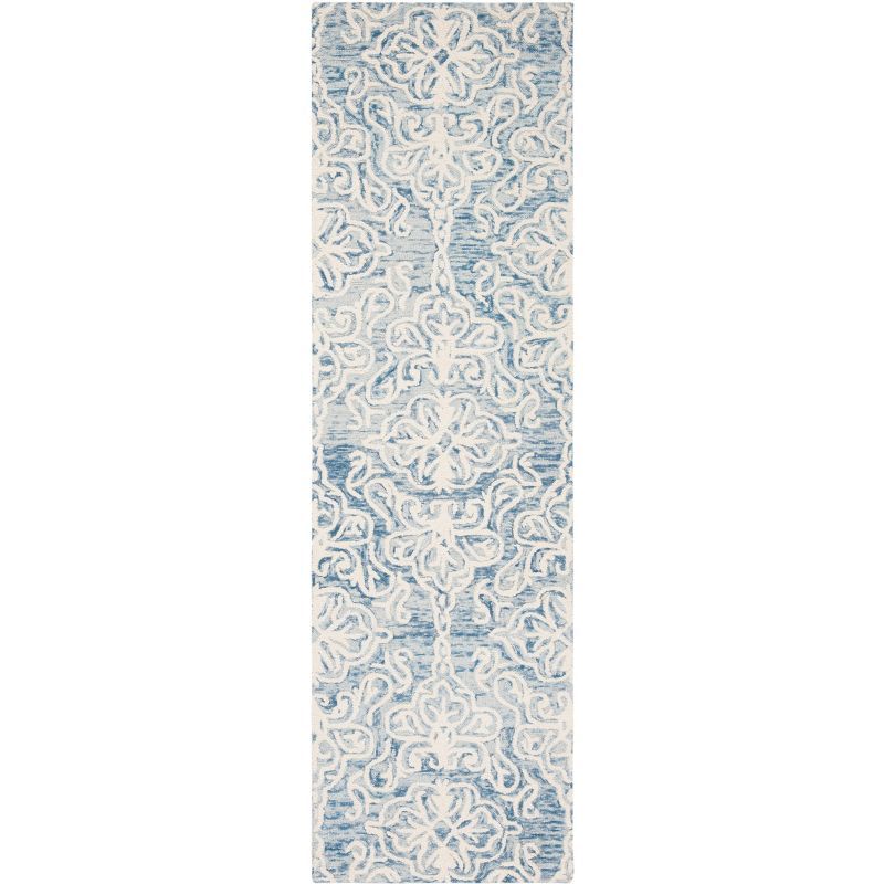 Country Casual Blue/Ivory Floral Wool Runner Rug 2'3" x 12'