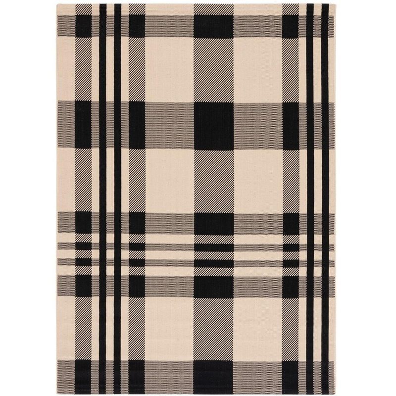 Black and Bone Plaid Indoor/Outdoor Area Rug, 4' x 5'7"