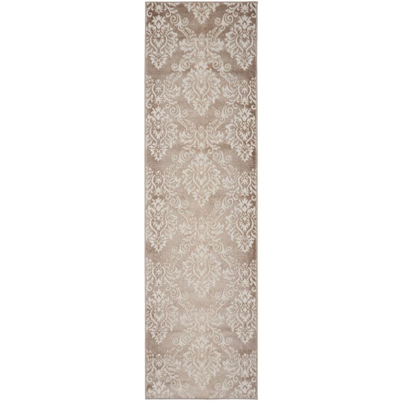 Ivory Mocha Floral Damask Easy-Care Area Rug