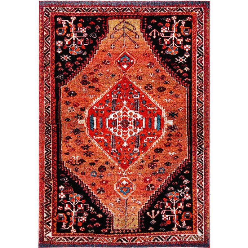 Vintage Orange and Red Synthetic 4' x 6' Non-slip Area Rug