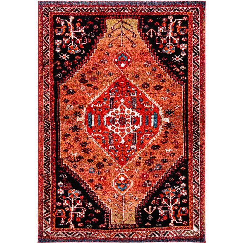 Vintage Hamadan Orange and Red Synthetic Area Rug