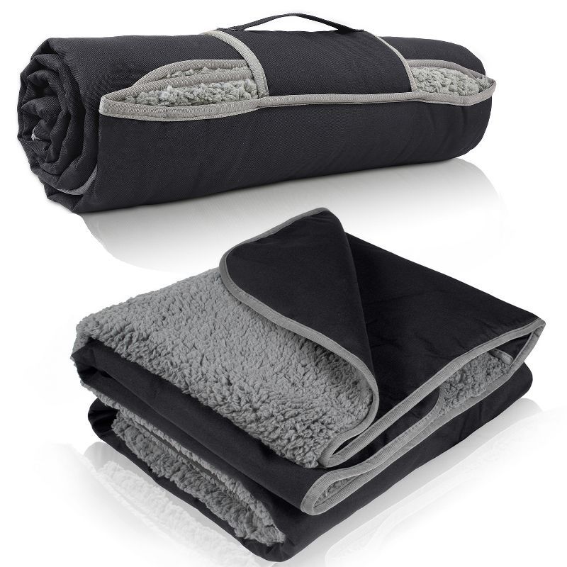 Black and Grey Waterproof Sherpa Fleece Outdoor Blanket 51'' x 59''