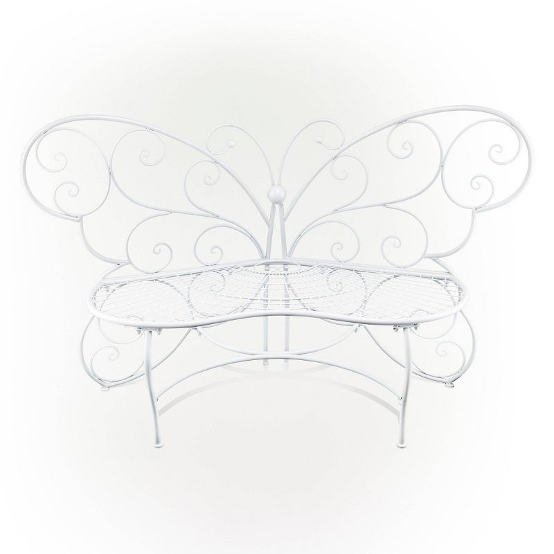 Charming Alpine 62" White Metal Butterfly-Shaped Garden Bench