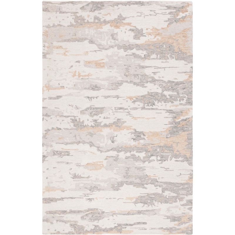 Ivory and Gray Abstract Handmade Wool 4' x 6' Area Rug