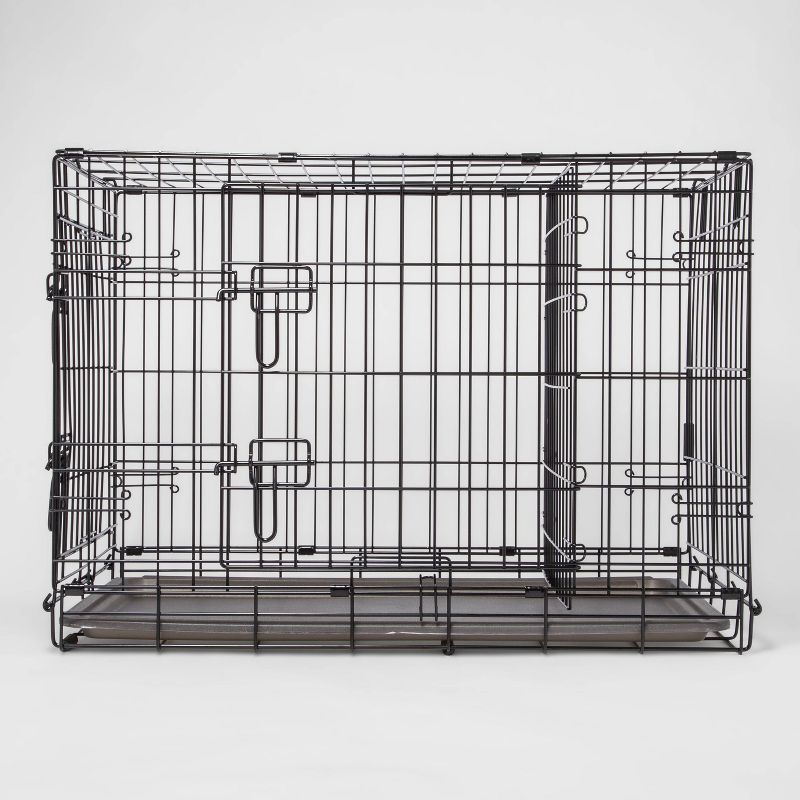 Large Black Steel Collapsible Dog Crate with Plastic Tray