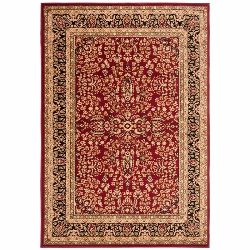 Red and Black Hand-Knotted Synthetic 5' x 7' Area Rug