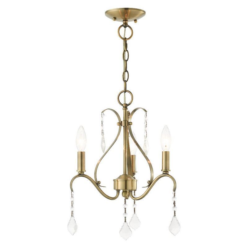 Antique Brass Mini Chandelier with Clear Crystals