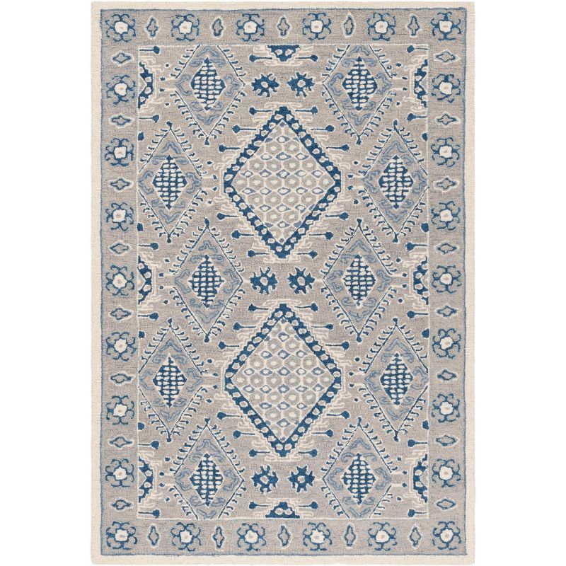 Handmade Light Grey/Blue Wool Tufted 4' x 6' Area Rug