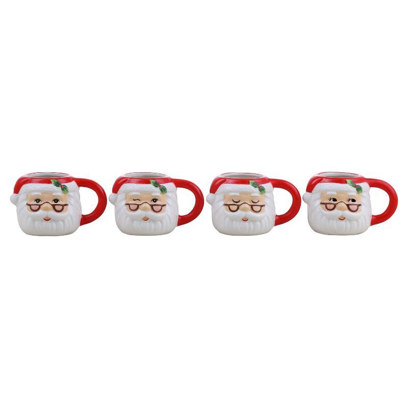 Festive Red Ceramic Santa Espresso Mugs, Set of 4