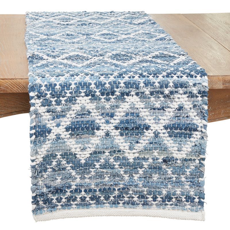 Blue Diamond Chindi Cotton Table Runner, 16"x72"