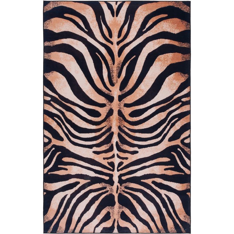 Black and Light Orange Faux Fur 6' x 9' Washable Rug