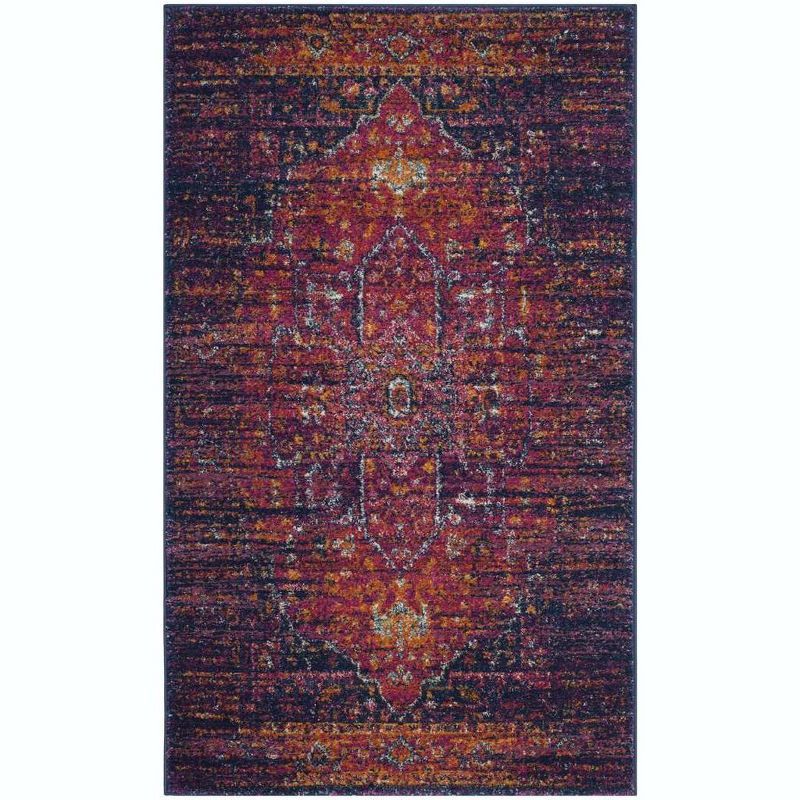 Boho-Chic Blue and Fuchsia High Pile Area Rug