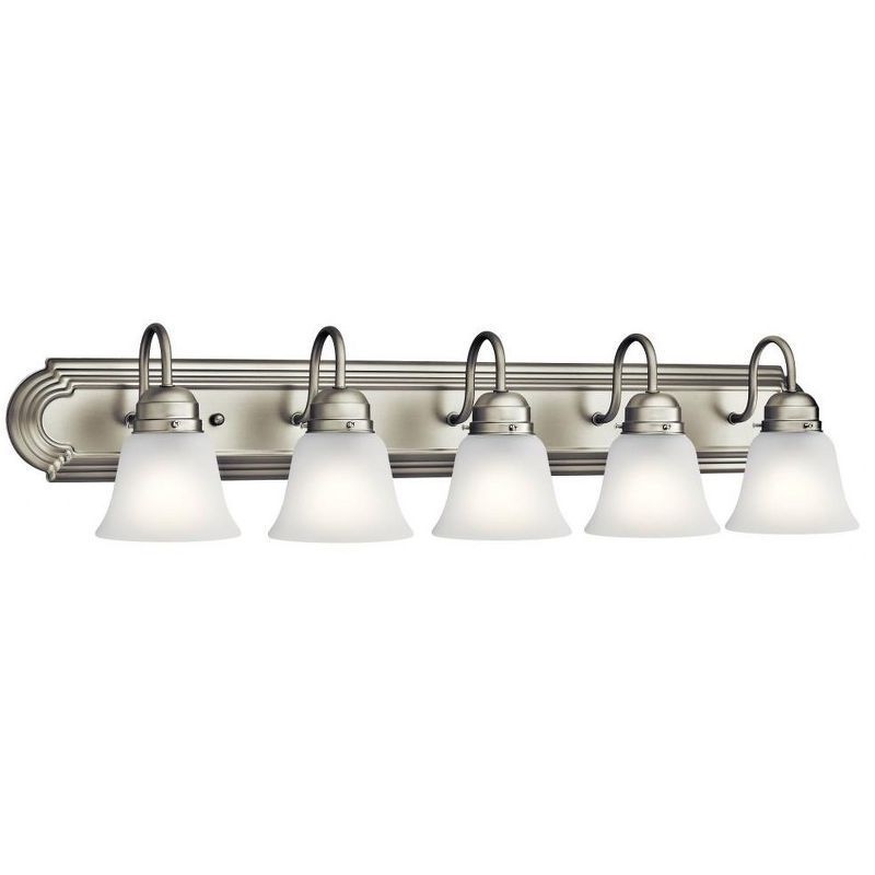 Nickel 36" 5-Light Vanity Bath Light with White Bell Shades