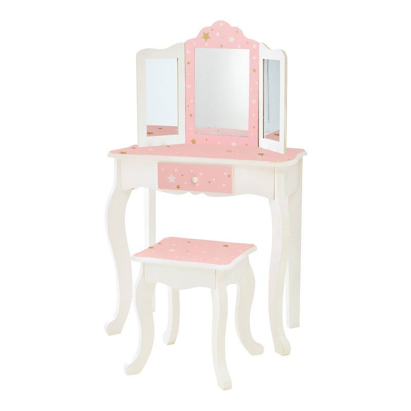 Gisele Blush Pink Star Print Kids Vanity Set with Bench