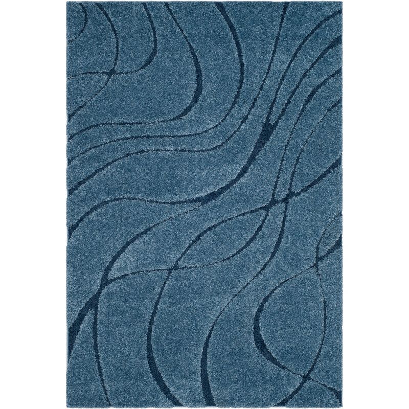 Light Blue and Blue Abstract Shag Area Rug