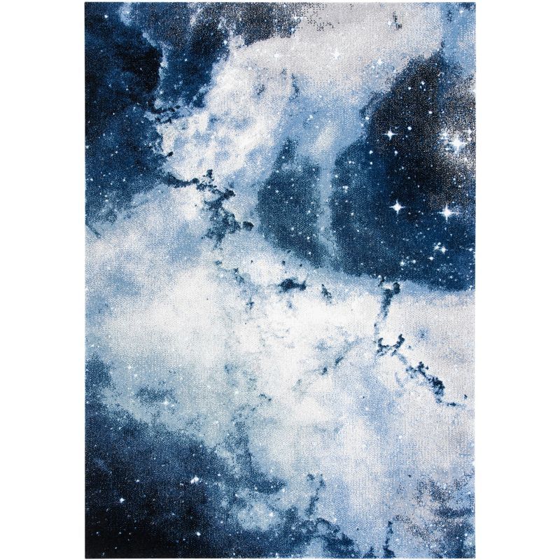 Stellar Abstract Blue/Ivory Hand-Knotted Rug - 5'x7'