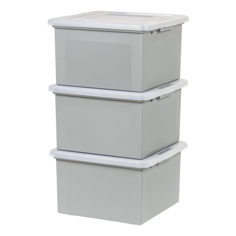 Gray Plastic Stackable File Organizer Boxes, Set of 3