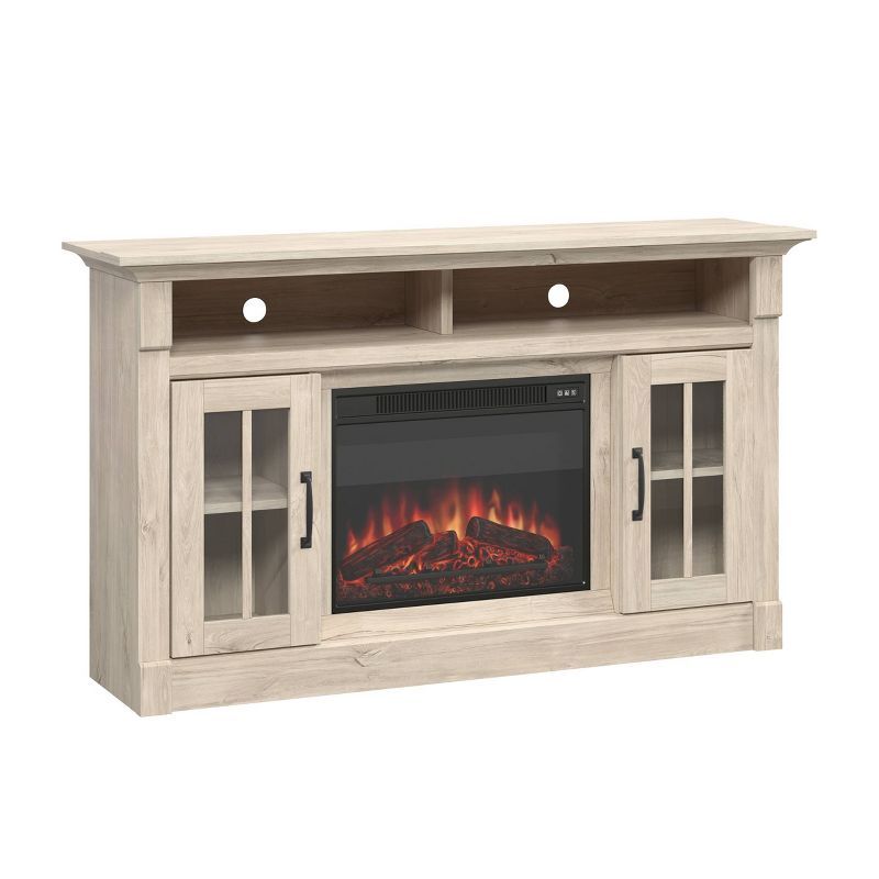 Chalk Oak 60" Fireplace TV Credenza with Glass Doors