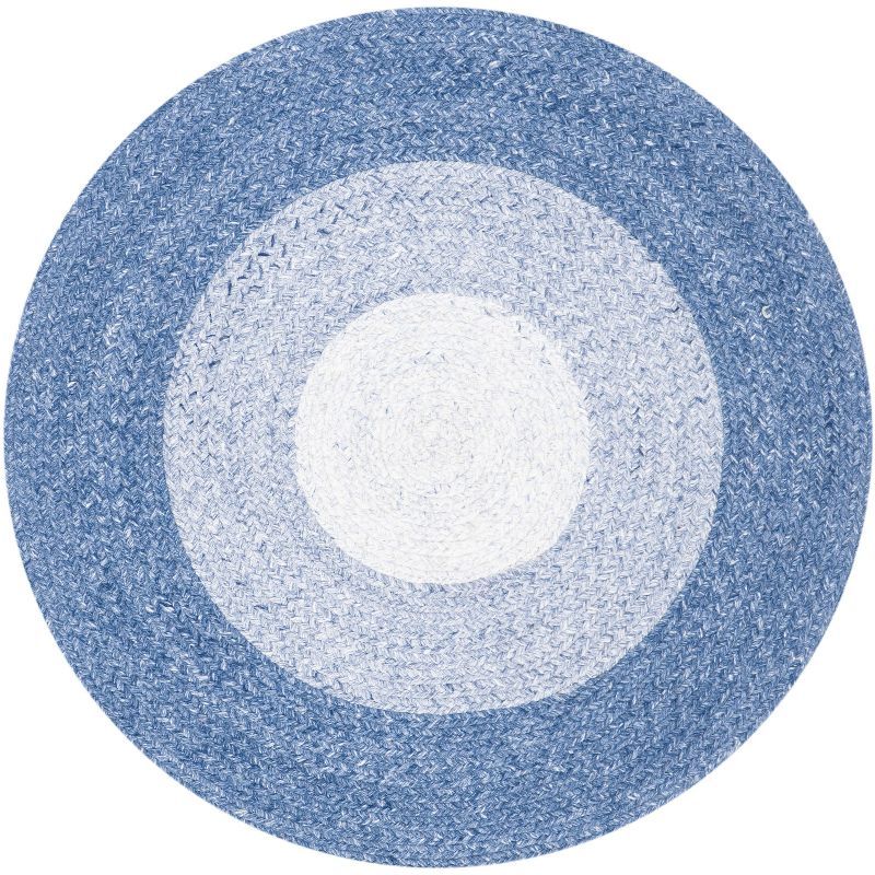 Coastal Charm Handwoven Blue Synthetic 3' Round Braided Rug