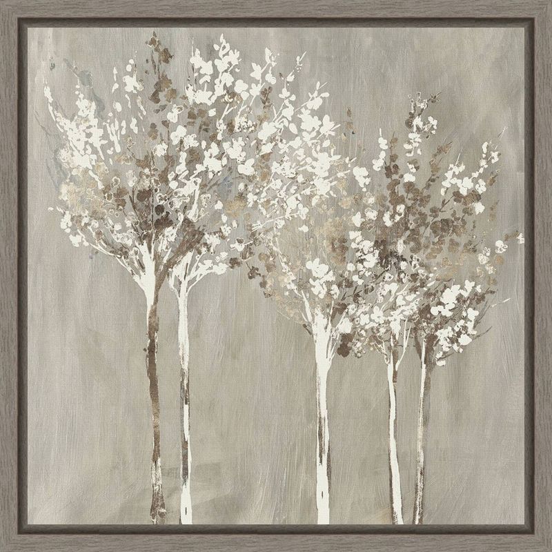 Dusky Trees 16" Square Framed Canvas Wall Art in Gray and Brown