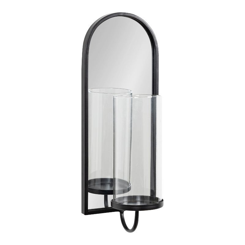 Ezerin Black Metal and Mirror Arched Wall Sconce, 16"