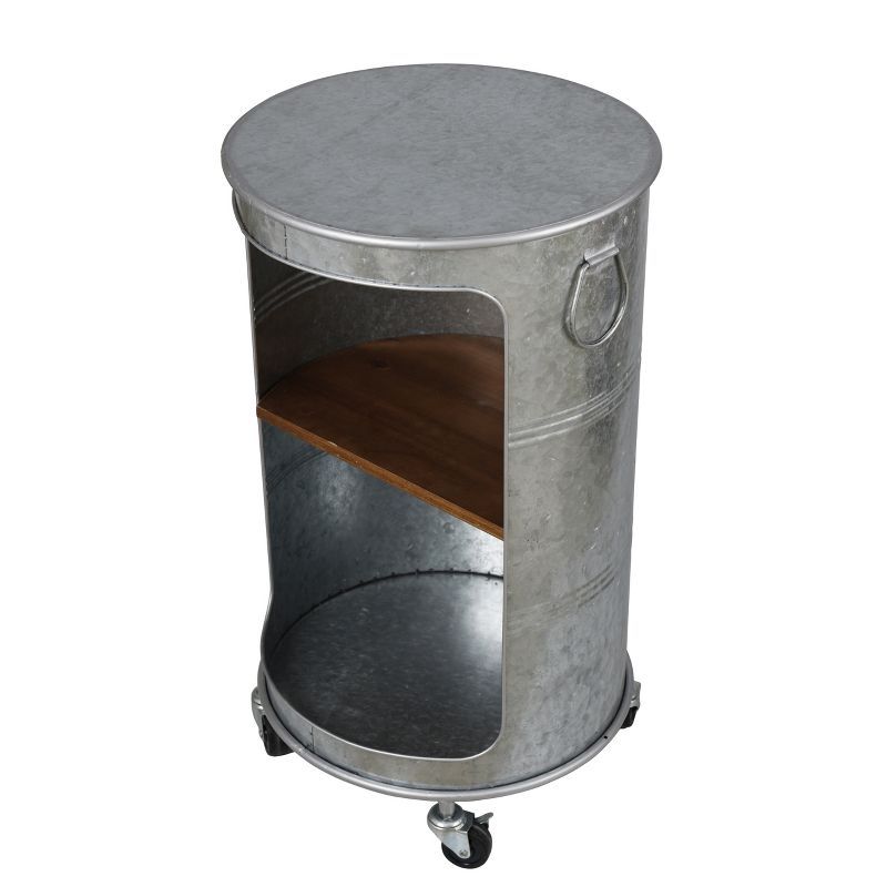 Round Galvanized Metal and Wood Industrial Side Table