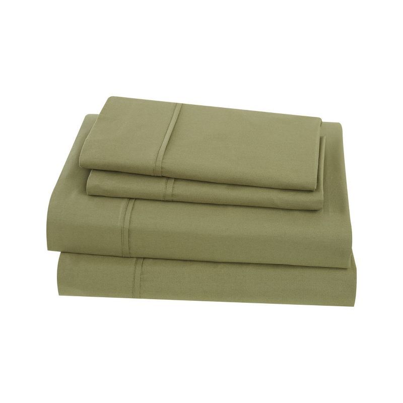 Twin Olive Green Cotton Percale Solid Sheet Set