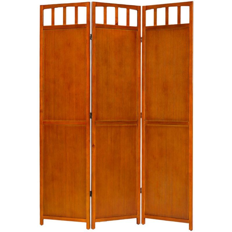 Walnut 3-Panel Folding Room Divider with Wood Frame