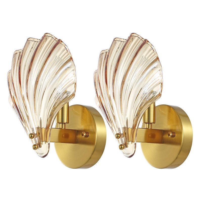 Sirena 5 Inch Brass Gold Wall Sconce Set with Amber Glass Shades