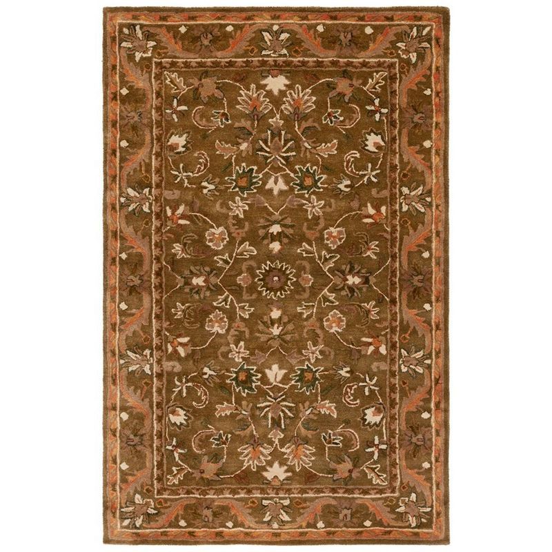 Olive and Gold Floral Wool Tufted Area Rug