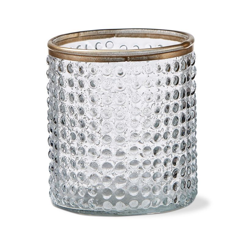 Clear Bubble Textured Glass Tealight Holder with Gold Rim