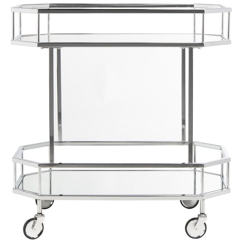 Silva Silver Mirrored 2-Tier Octagon Bar Cart with Casters