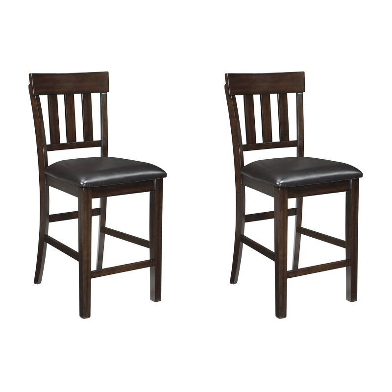 Haddigan Dark Brown Wood and Faux Leather Counter Stools, Set of 2