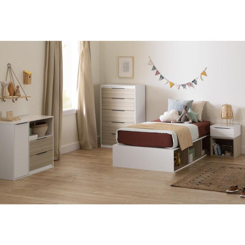 Double Soft Elm and White 2-Drawer Dresser with Door