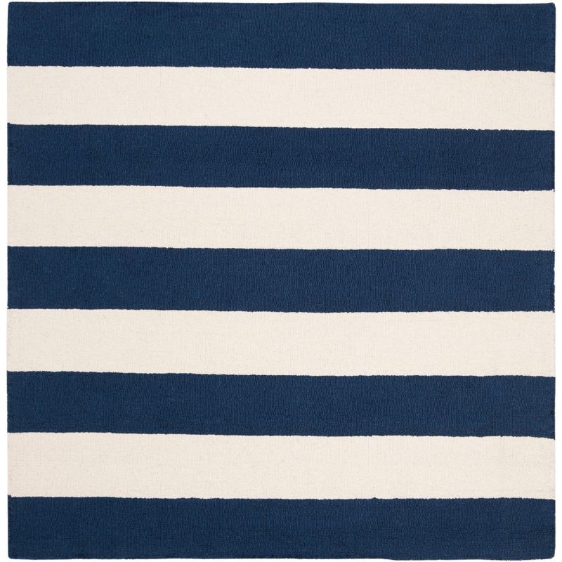 Handmade Ivory Stripe Wool Kids' Playroom Rug - 59" Square