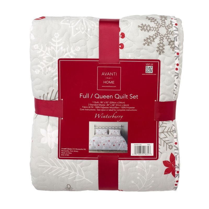 Winterberry Gray Microfiber Full/Queen Reversible Quilt Set