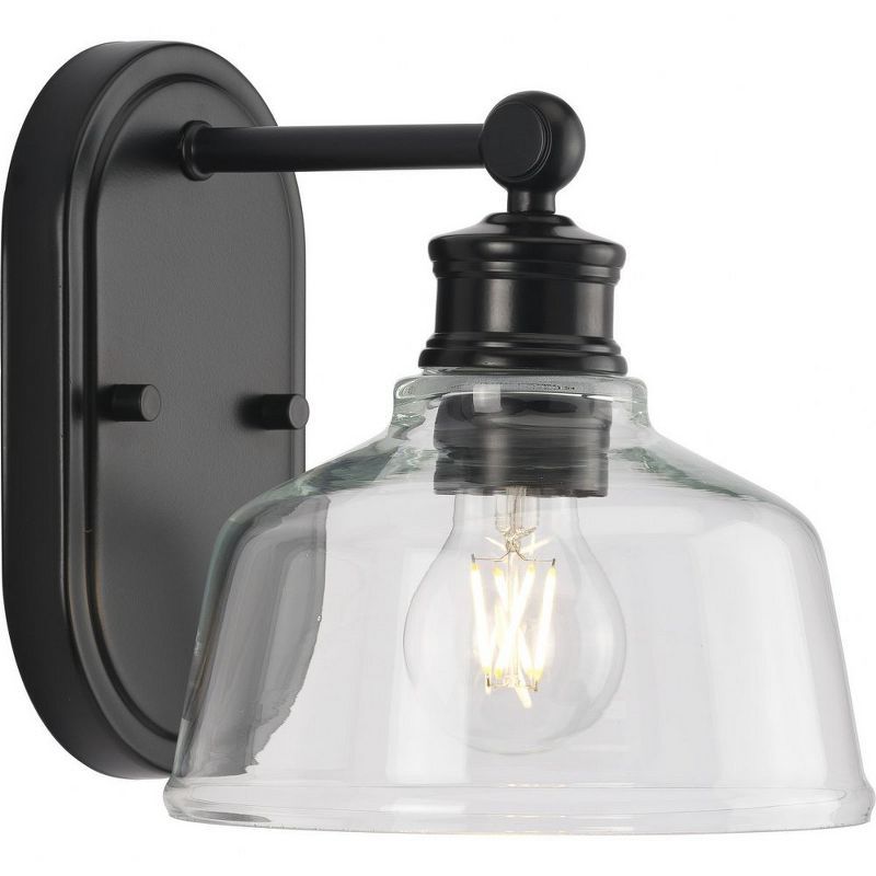 Matte Black Steel 1-Light Vanity Fixture with Clear Glass Shade