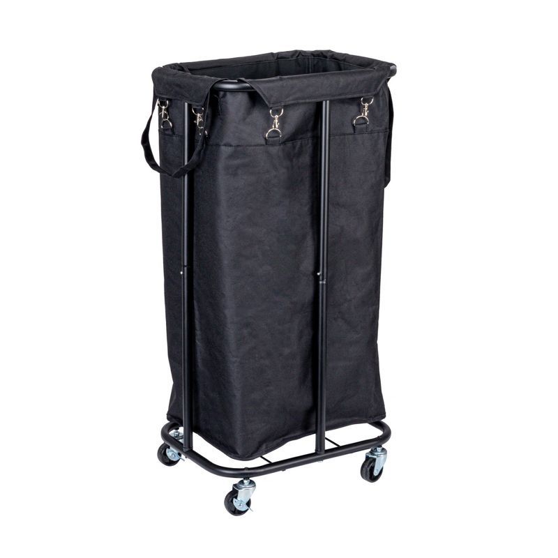 Black Canvas Rolling Laundry Sorter with Wheels