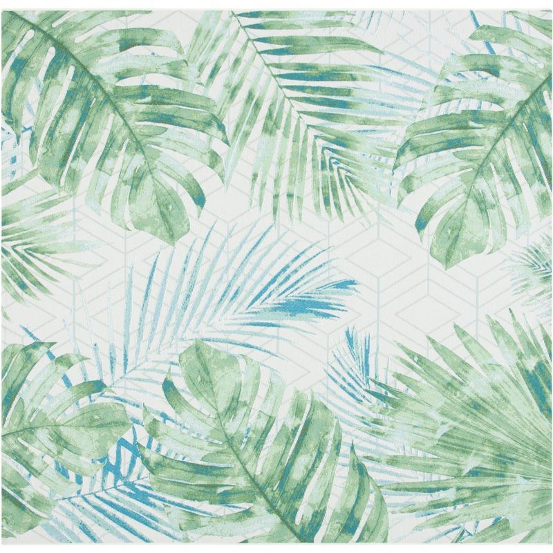 Tropical Paradise Green and Teal Square Synthetic Area Rug