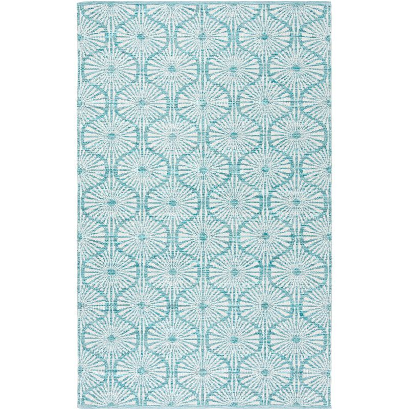 Aqua and Ivory Coastal Charm Handwoven Wool-Cotton Blend Rug 8' x 10'