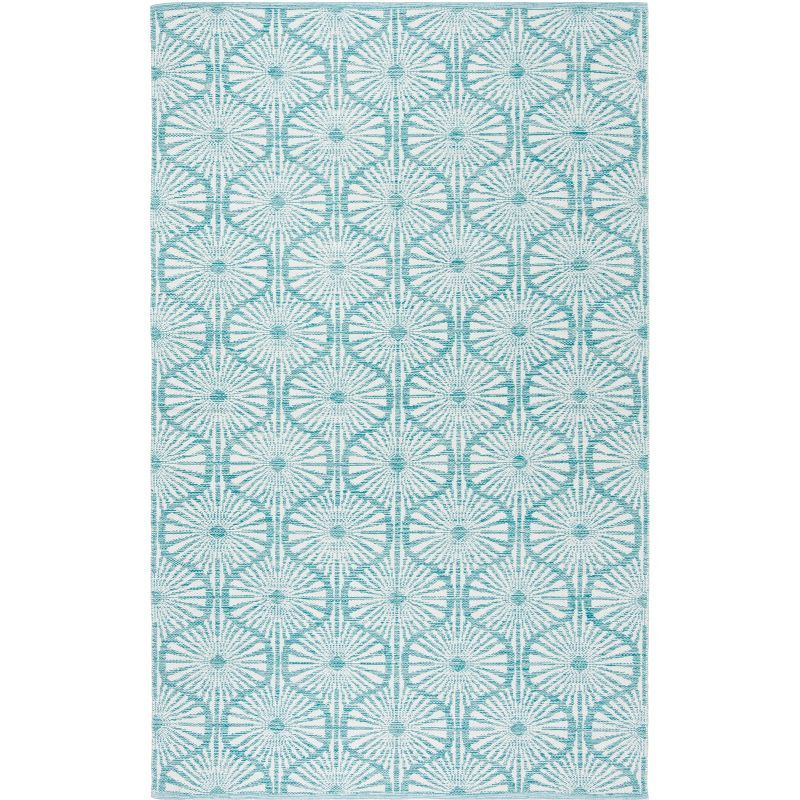 Aqua and Ivory Coastal Charm Handwoven Wool-Cotton Blend Rug 8' x 10'