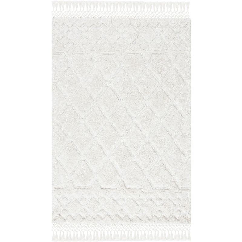 Ivory Elegance 6' x 9' Tufted Wool-Cotton Blend Shag Area Rug
