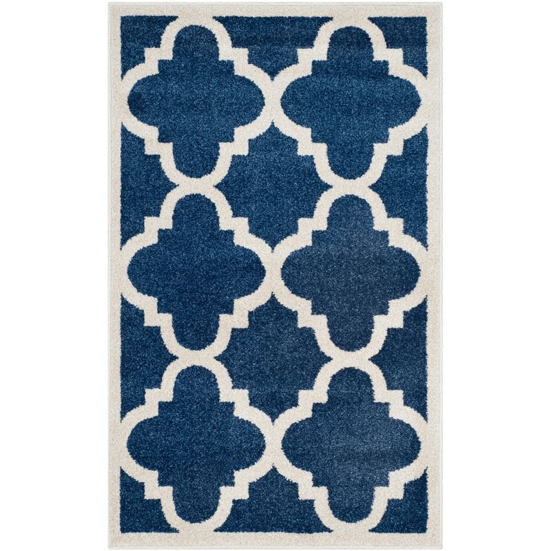 Navy and Beige Geometric Hand-Knotted Accent Rug 30" x 4"