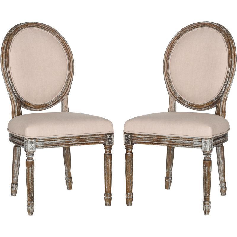 Holloway Beige Linen Upholstered Side Chair with Rustic Oak Frame (Set of 2)