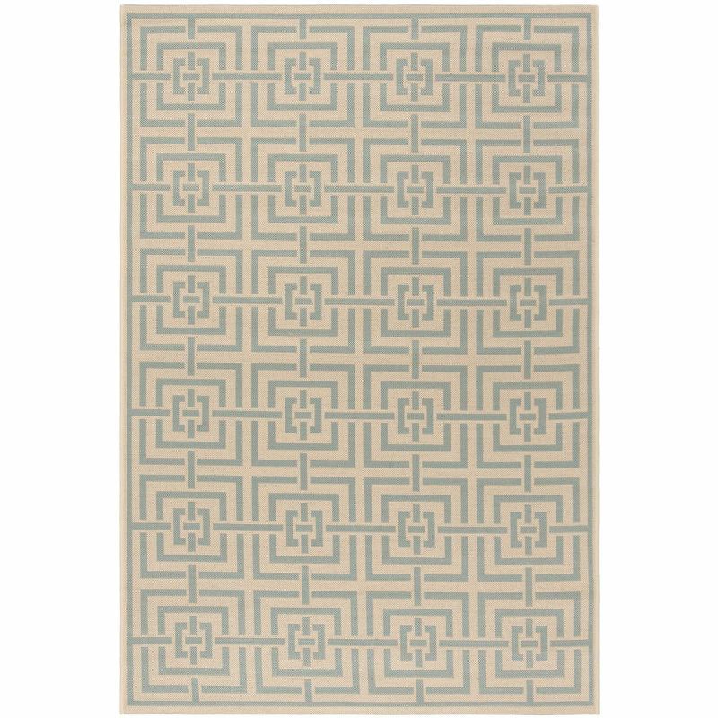 Aqua Splash Cream Geometric 5'1" x 7'6" Synthetic Area Rug