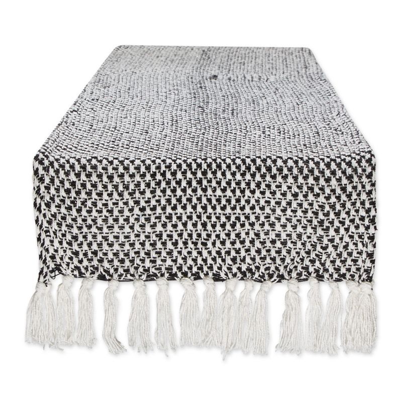 Black and White Cotton Woven Fringe Table Runner, 15x72