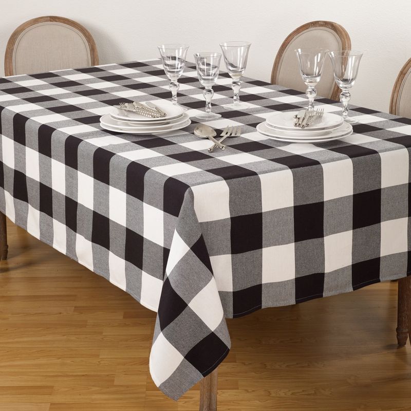 Black and White Buffalo Plaid Cotton Rectangular Tablecloth
